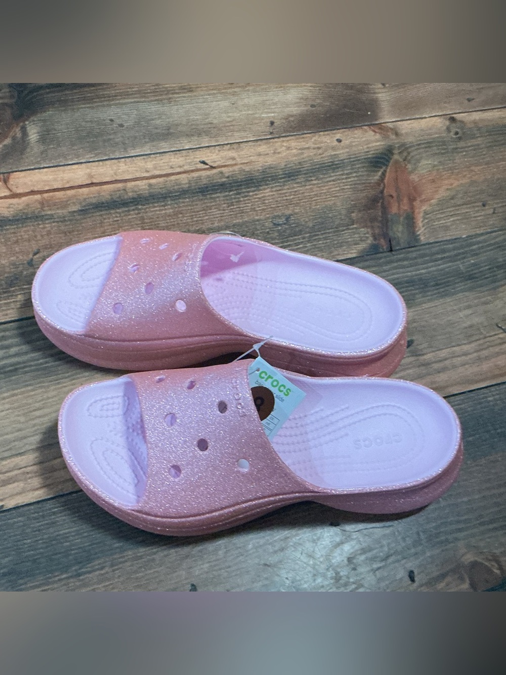 Crocs Classic Bae Glitter Slide Sandals Pink Size 8 NEW